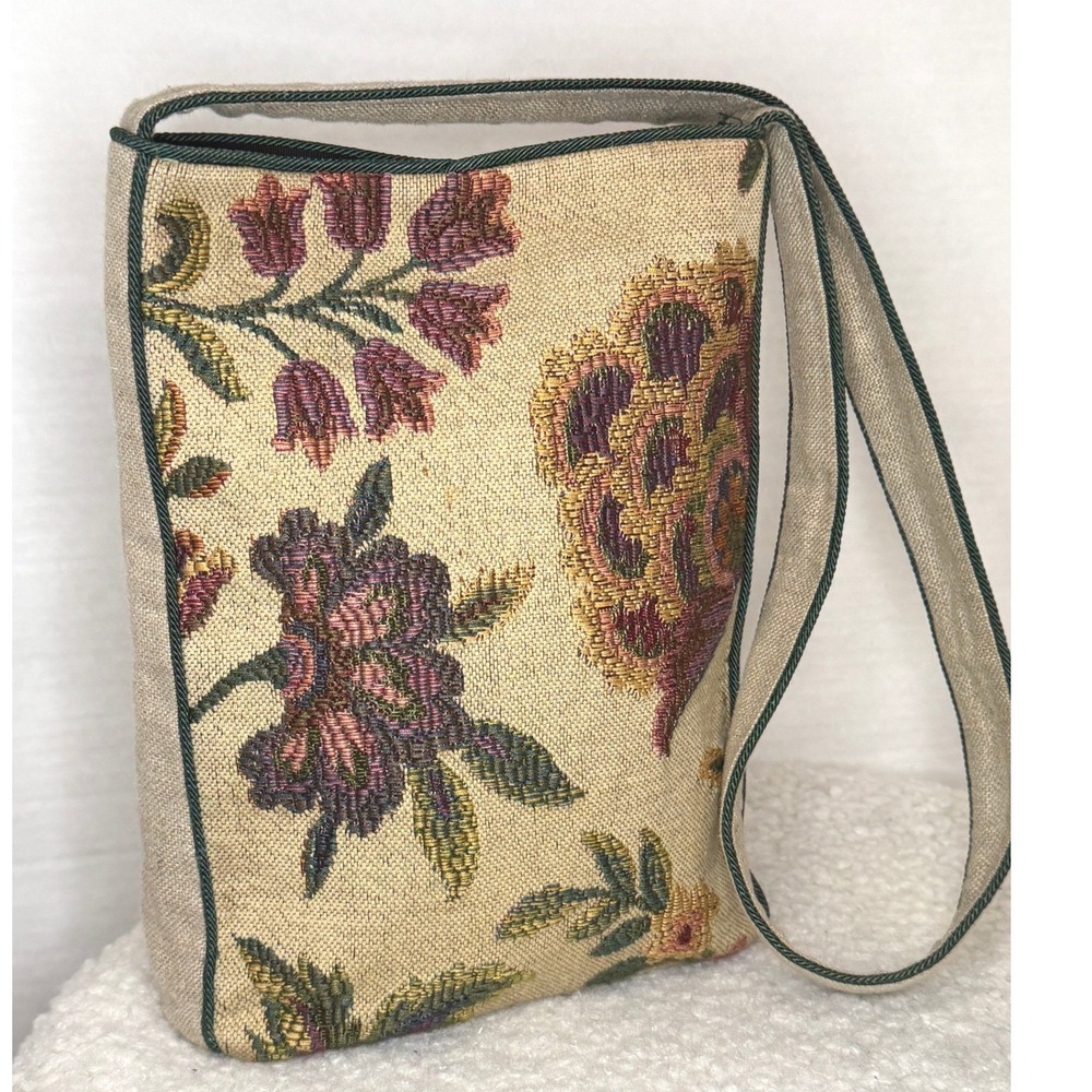 Vintage Floral Tapestry Crossbody Shoulder Bag Boho Cottagecore 70s Renaissance